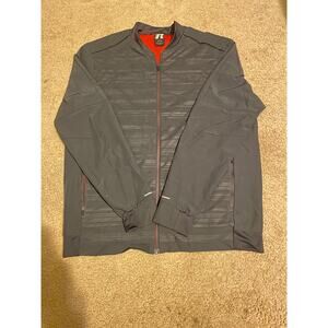 Russell Men’s Zip-Up Bomber Jacket – Gray w/ Orange Lining (Size L)